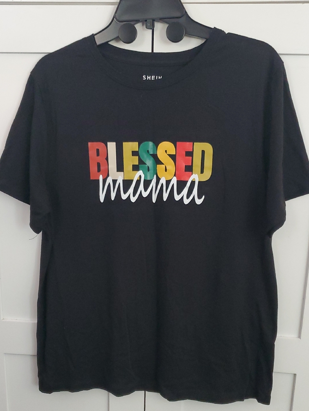 SHEIN Black  "Blessed Mama" Rainbow Graphic Tee